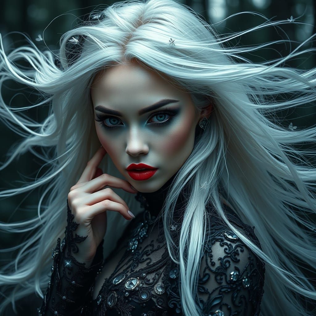 Surreal Goddess with Glittering Fireflies in Whimsical White...