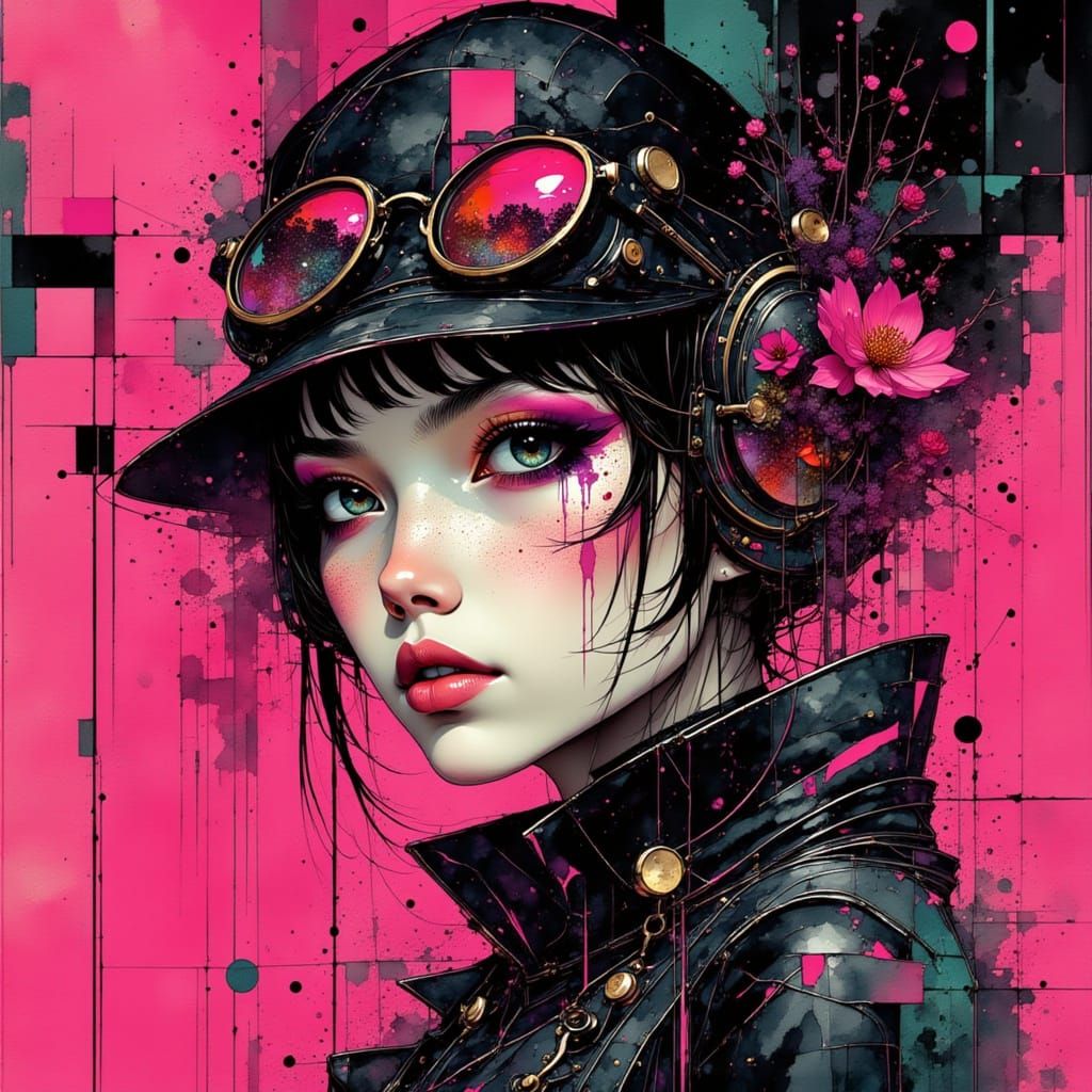 Anime Gothic Woman with Pink and Black Backdrop
