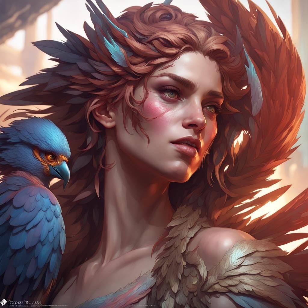 Harpy Portrait in Art Nouveau Style