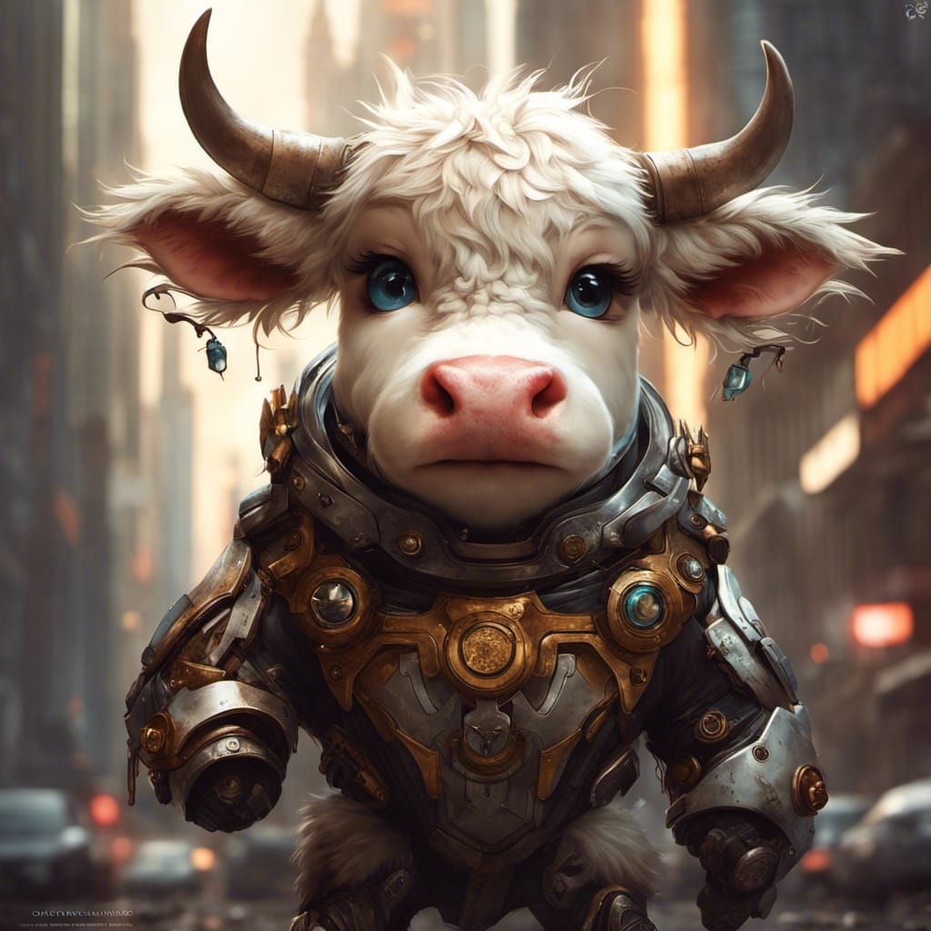 Adorable Furry Superhero Cow in Digital Art