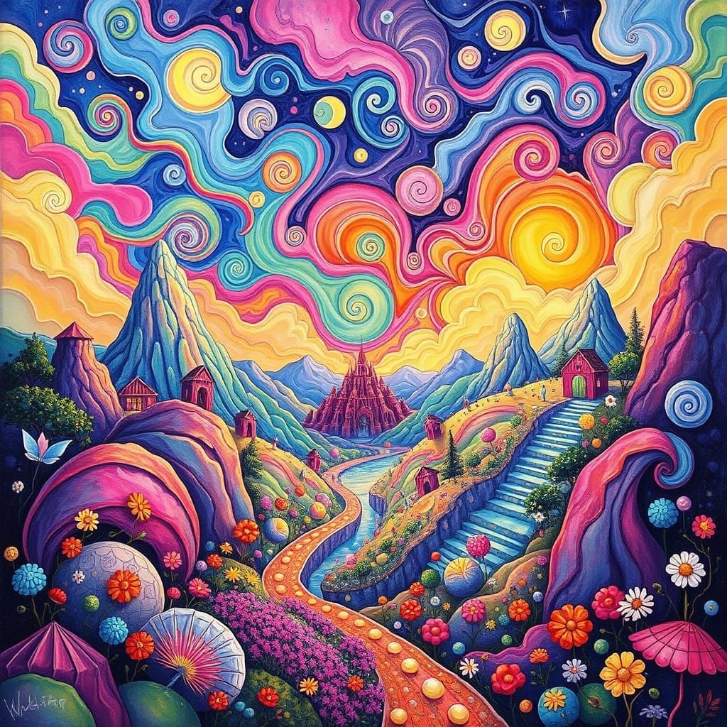 Vibrant Candyland Wonderland in Gouache