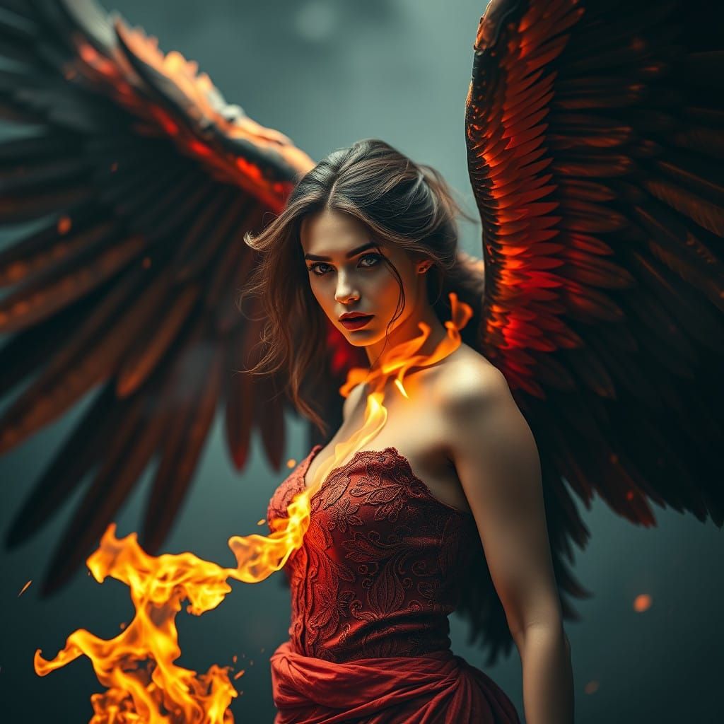 Ethereal Phoenix Goddess in Fiery Rage