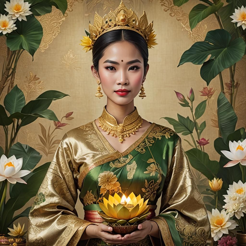 Thai Queen with Krathong in Fantasy Concept Art