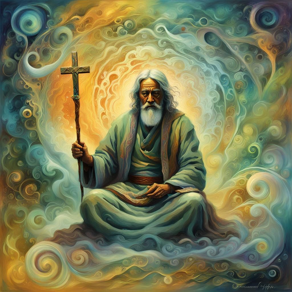 Mystic Sage in Abstract Expressionism Style