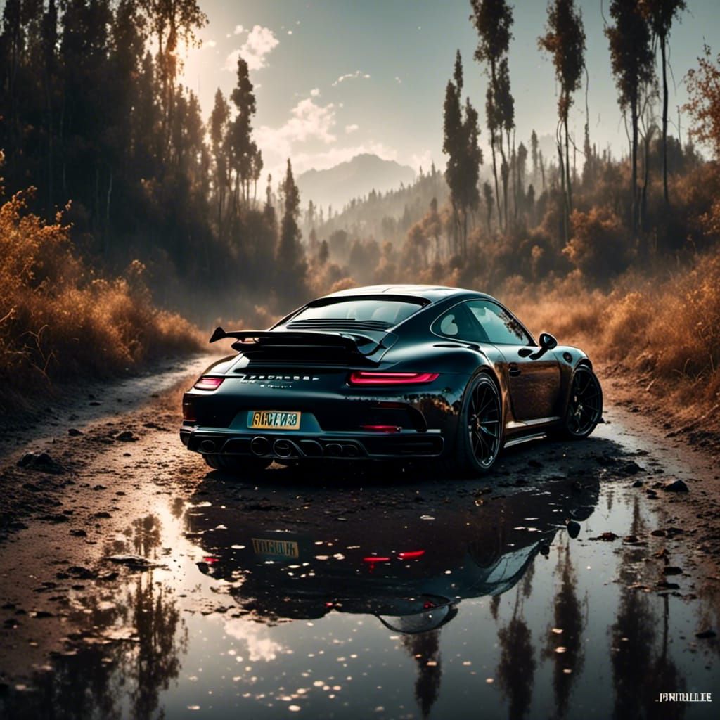 Black Porsche 911 on Rural Road