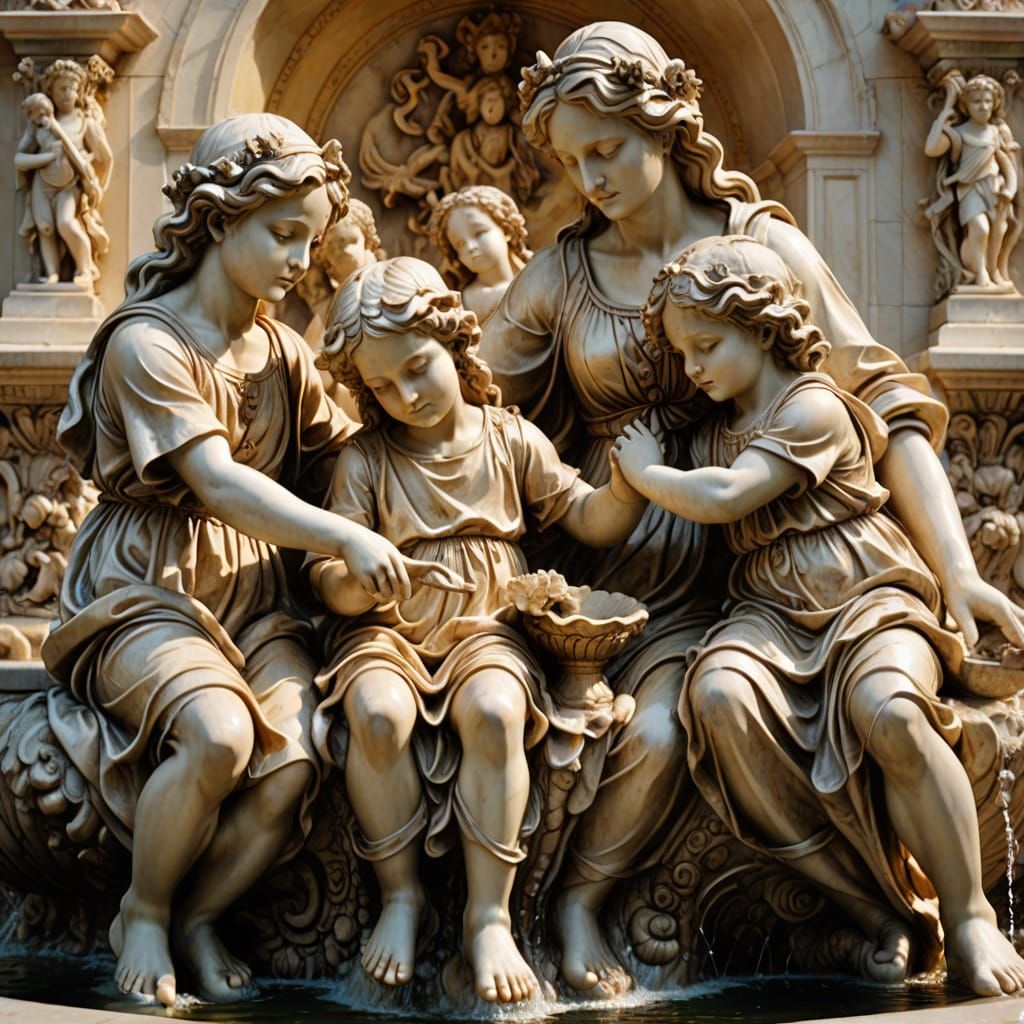 Baroque Fountain with Mother Goddess in Michelangelo Style