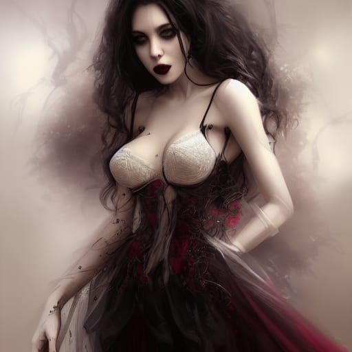 Elegant Vampire Bride with Psychedelic Art Style