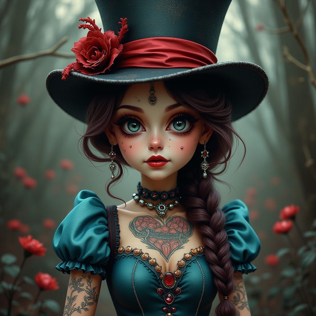 Dark Fantasy Alice in Wonderland with Gothic Mad Hatter Femm...