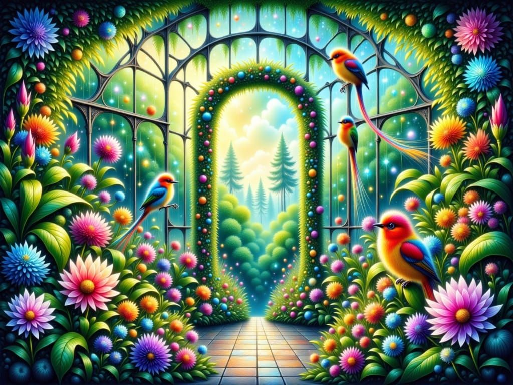 Greenhouse with birds 1