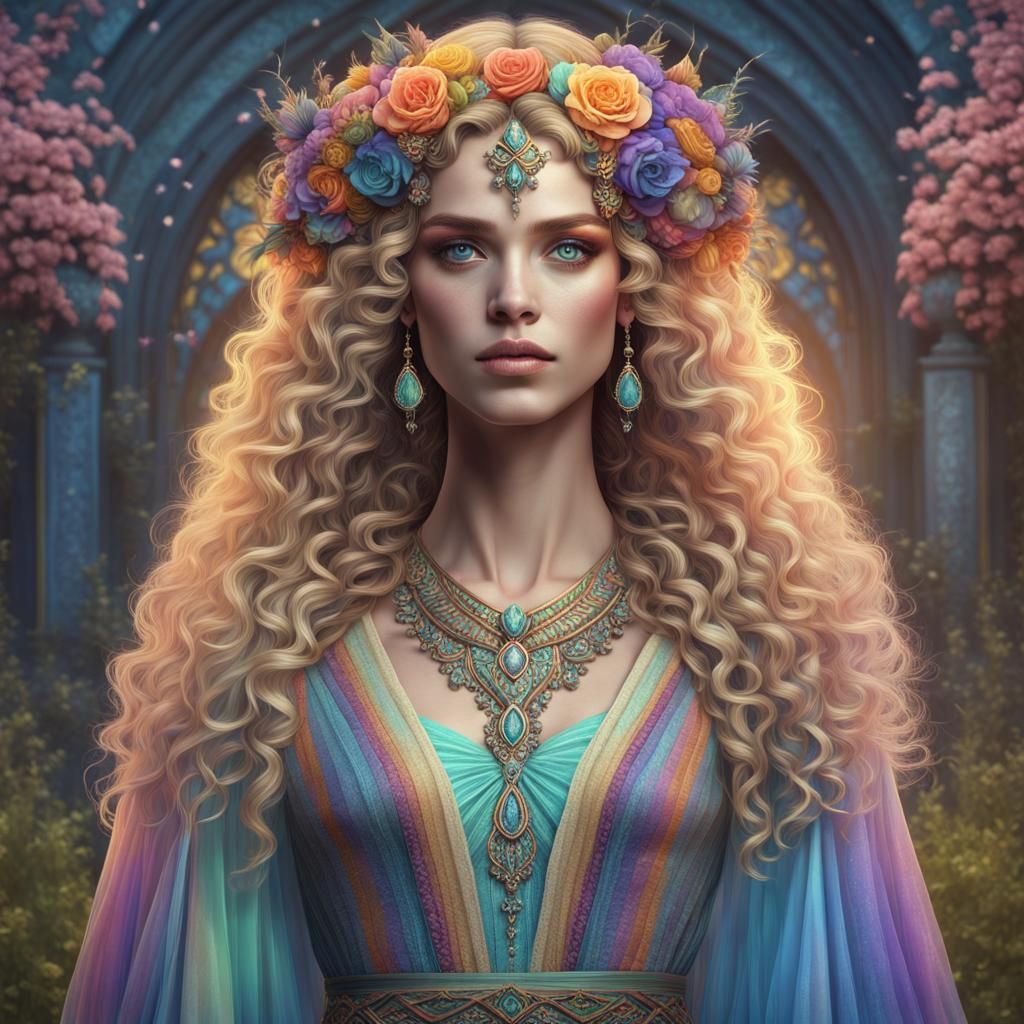 Spring Witch with Grecian Gown: Fantasy Art