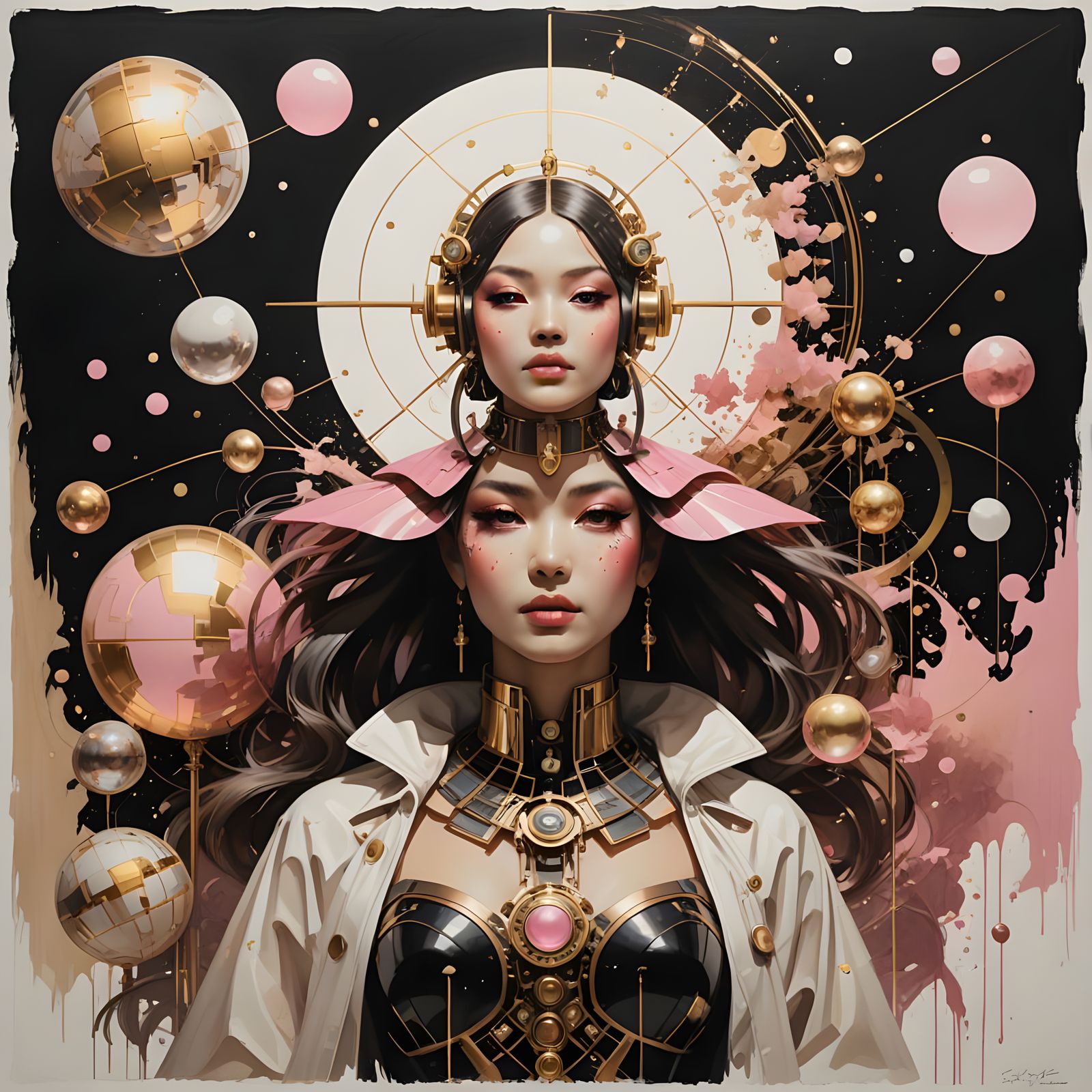 Sumi-e Style Portrait with Diluted Inks and 50's Flair