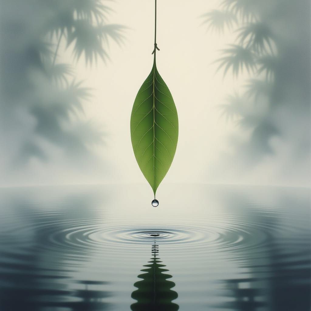 Yam Leaf in Monochrome: Japanese Painting Style