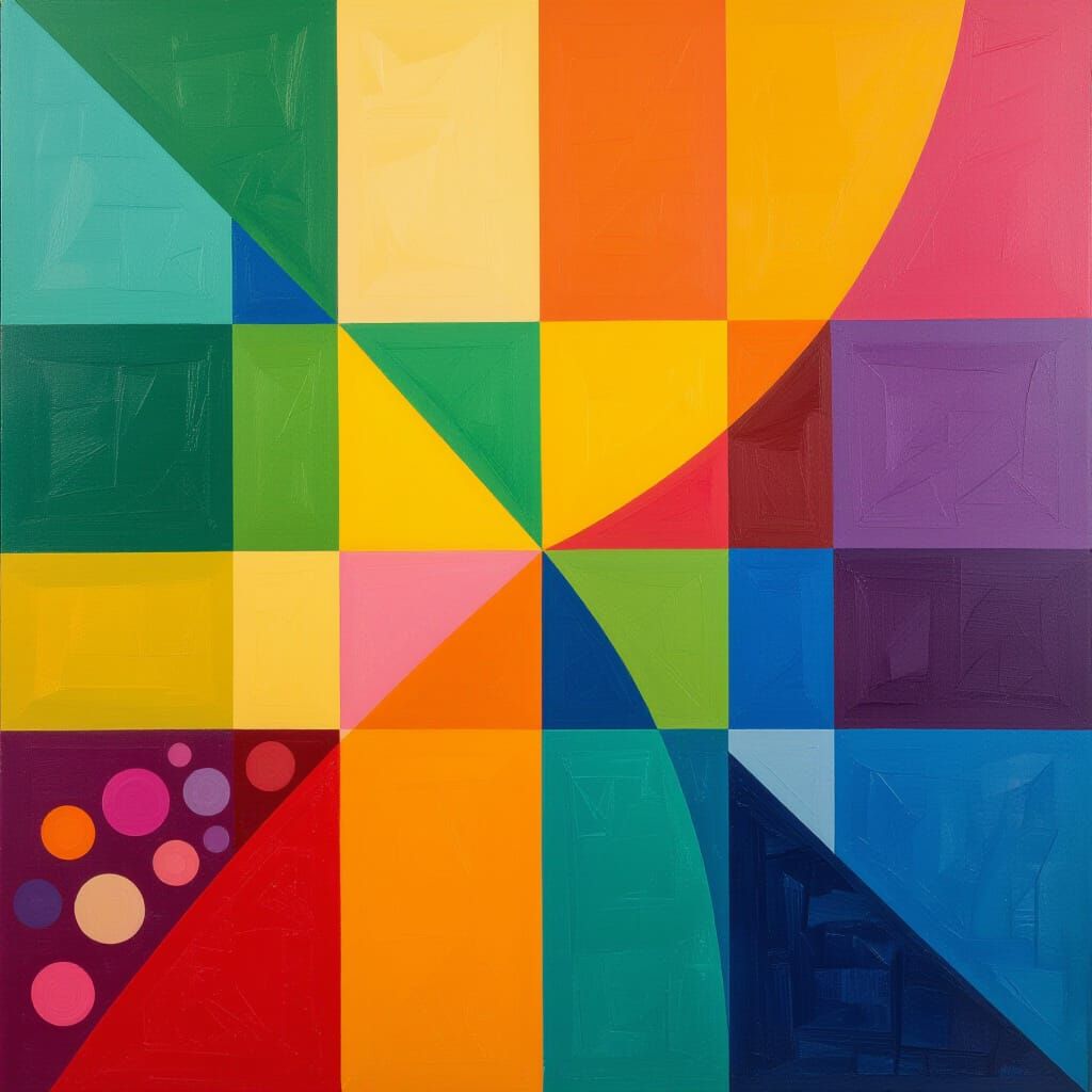 Abstract Art: Colorful Squares and Curved Lines