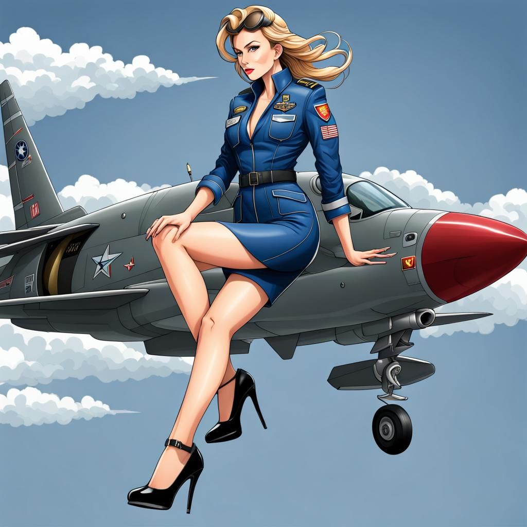 Female Military Pilot in Flight Suit and Heels