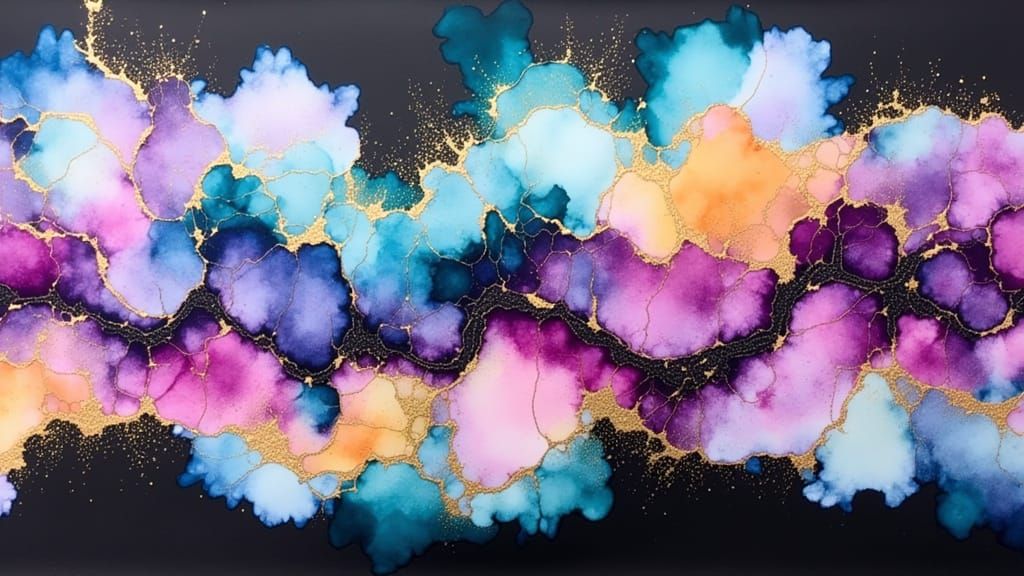 Aquamarine and Mauve Alcohol Inks Masterpiece