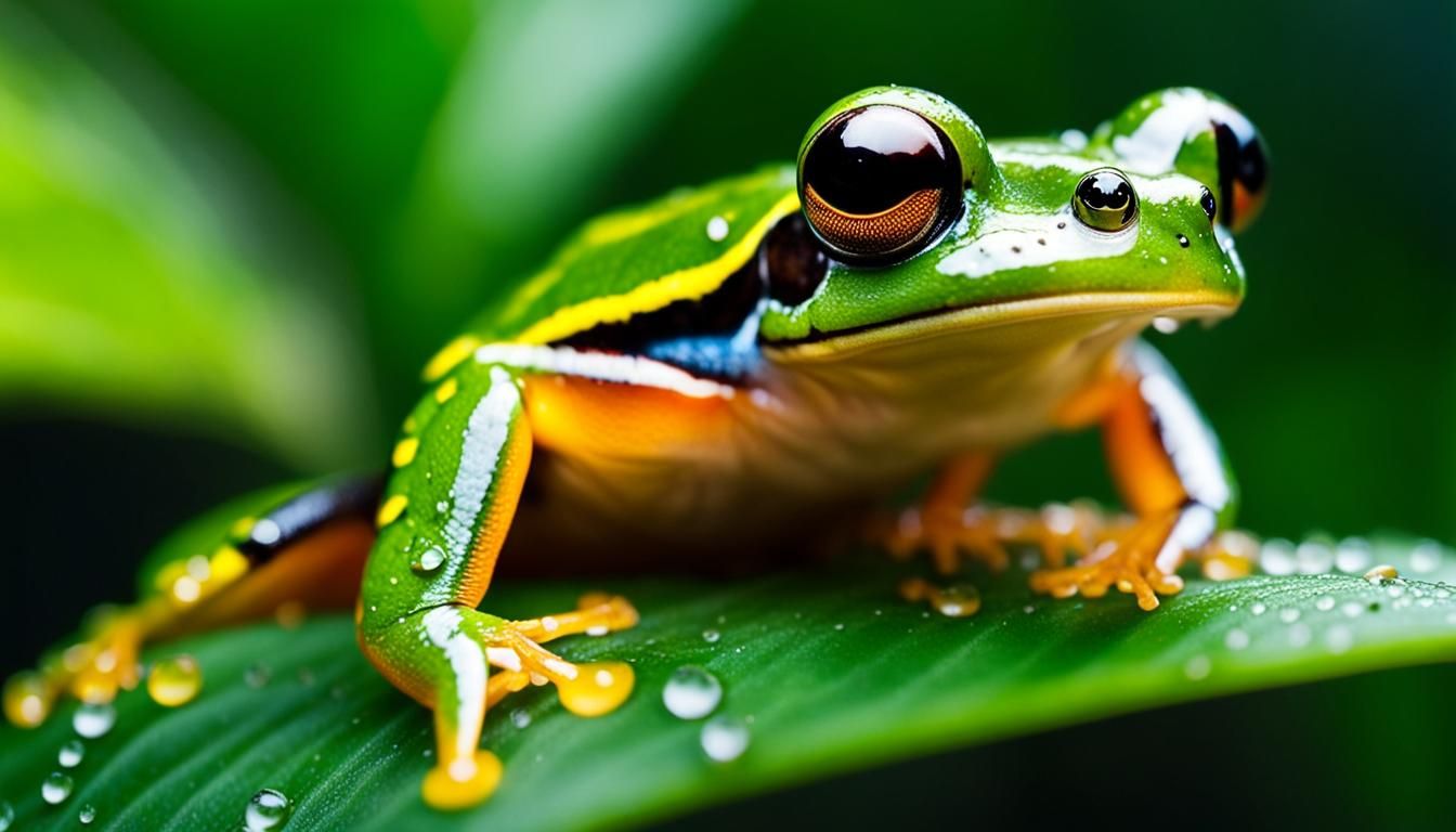 Colorful Tropical Frog Captures Fly in Terrarium
