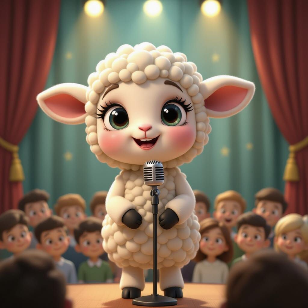 Anthropomorphic Lamb Speech in Cartoon Surrealist Style