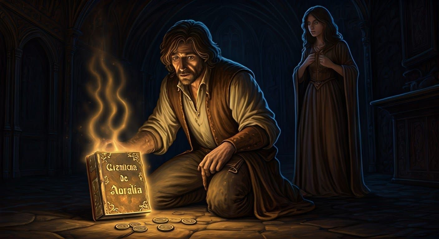 Man with Glowing Book in 1970s Fantasy Art