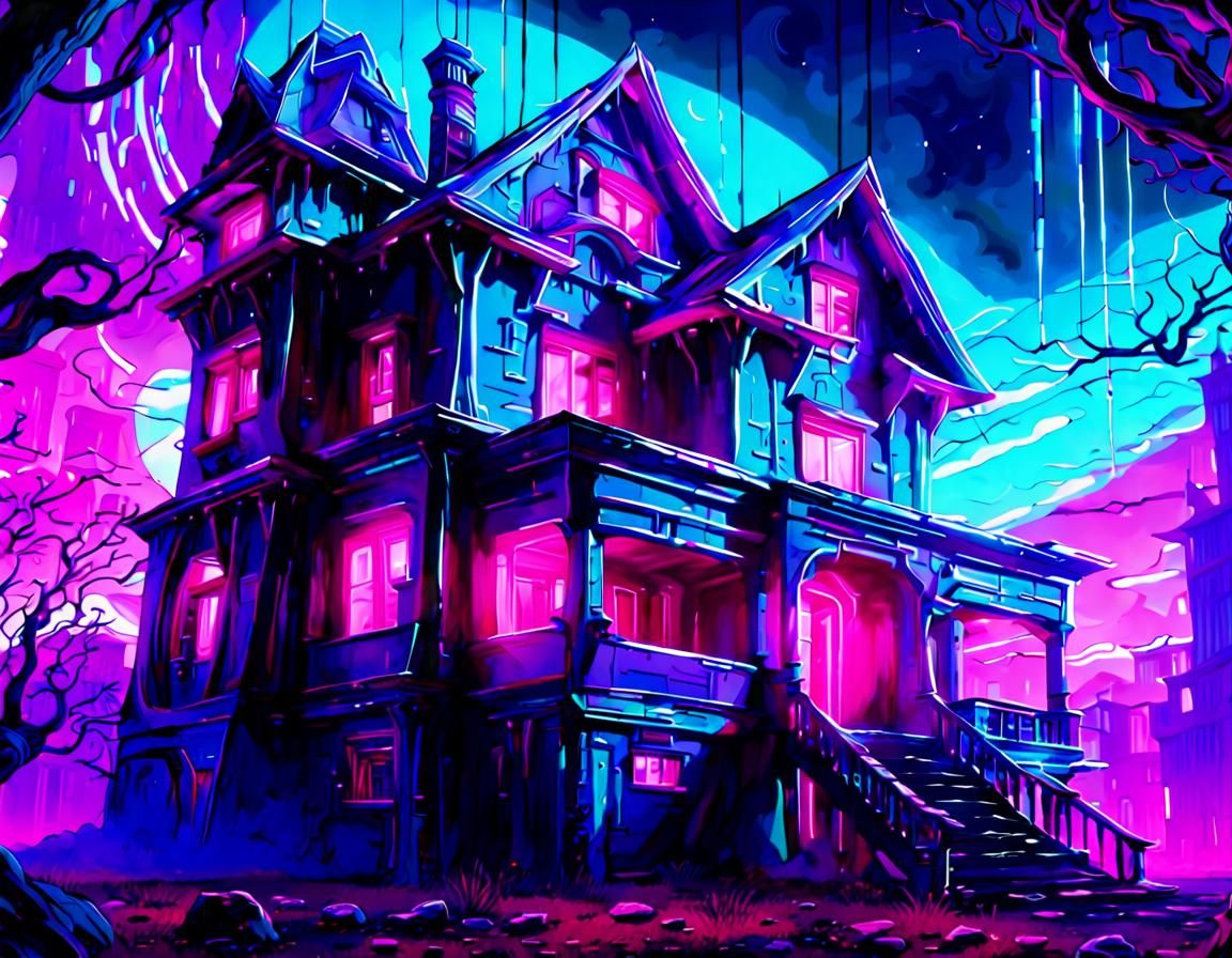 Haunted House in Digital Futurism Style