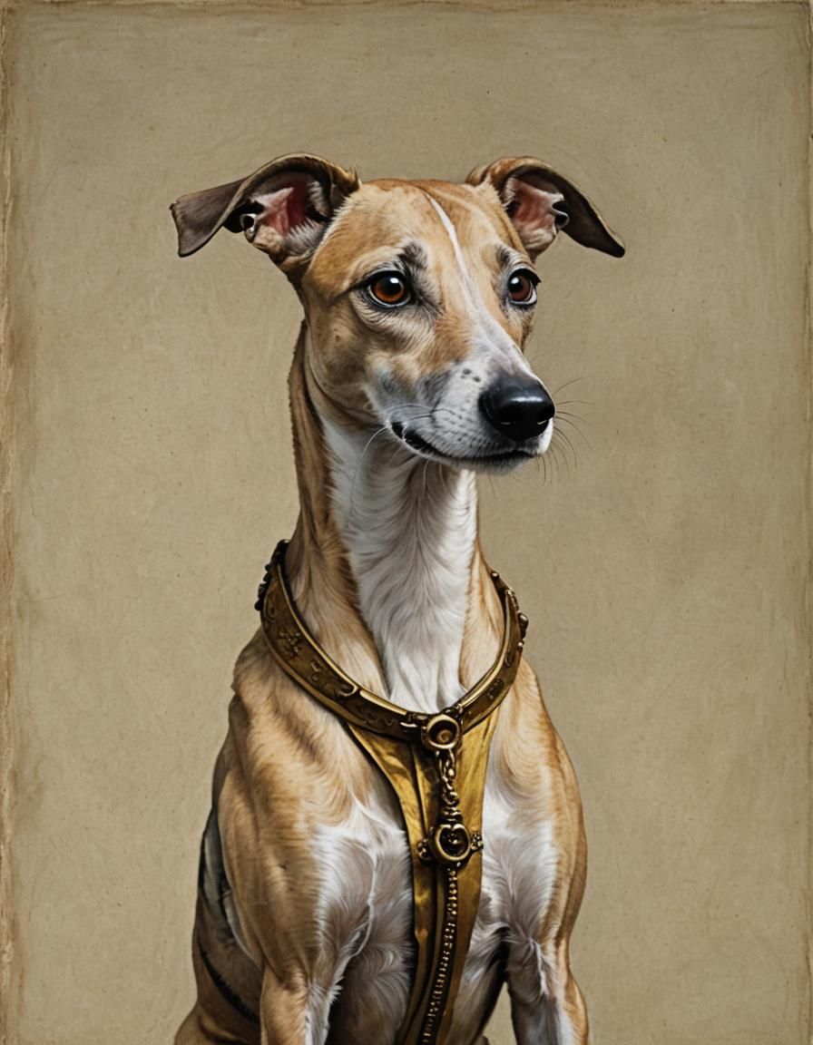 a painting of a Whippet dog,  in the style of hans holbein the elder