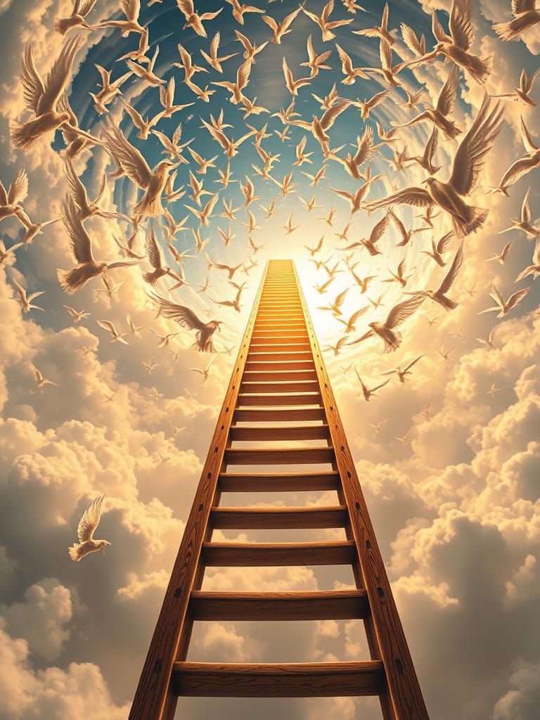 Majestic Heavenly Ladder Ascends into Ethers with Angels and...