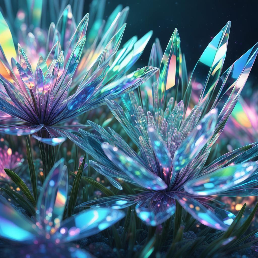 Crystal Flowers in Alien Landscape: 3D Anime Art