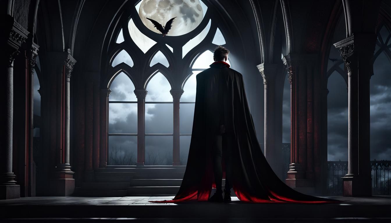 Gothic Vampire in Castle, Dark Fantasy Concept Art