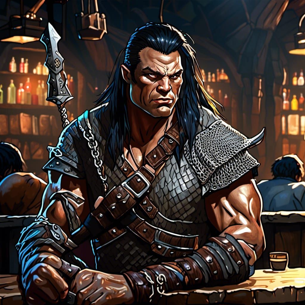 Half-Orc Barbarian in Fantasy Tavern, Hyperdetailed Digital ...