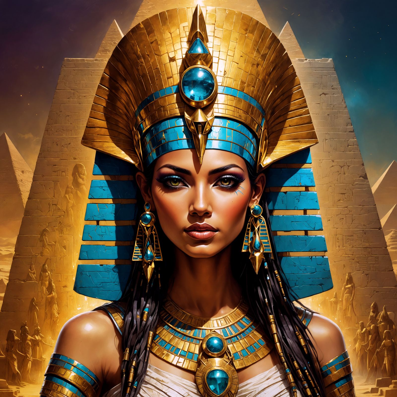 Egyptian Queen Hetepheres with Pyramids, Digital Art
