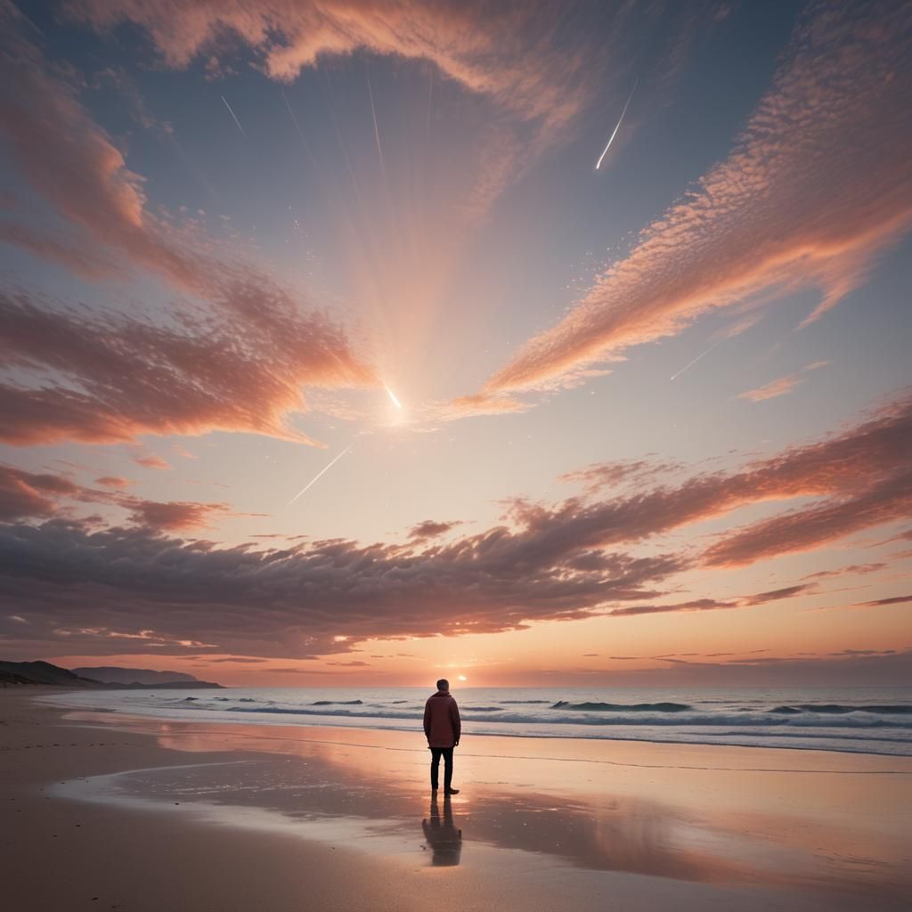 Comet's Trail at Sunrise: Ethereal Digital Seascape