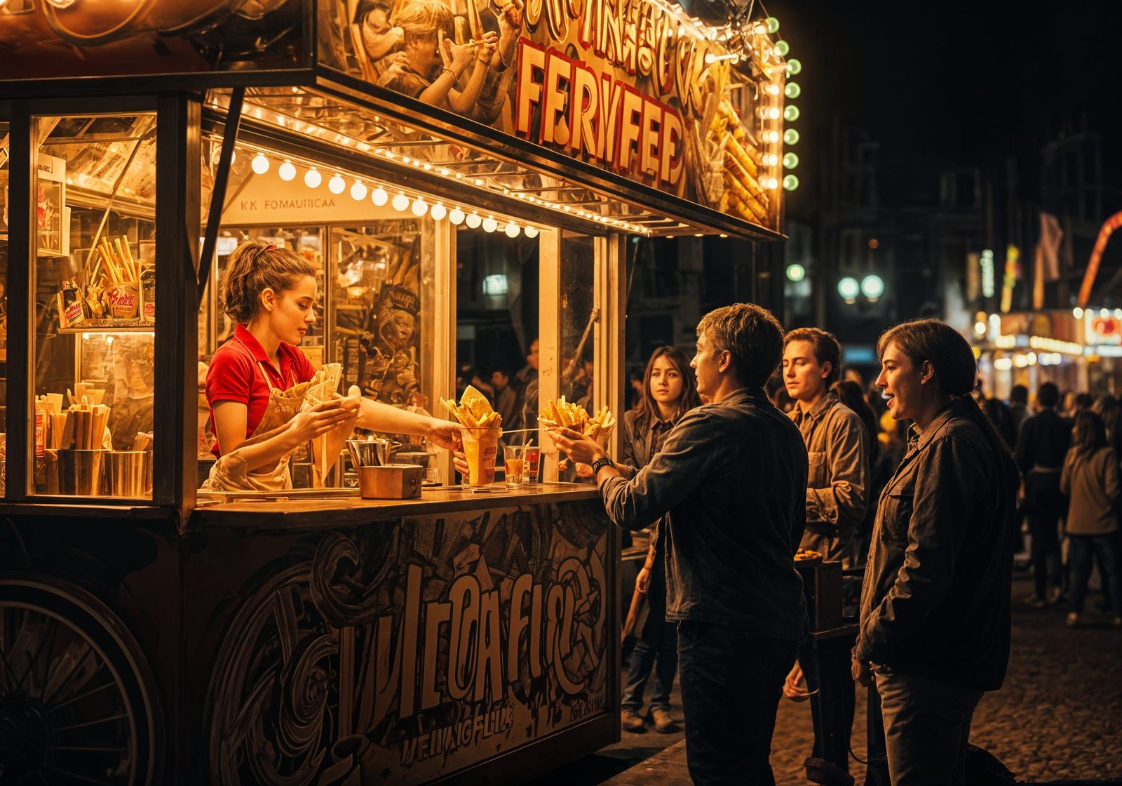 Belgian Fair: French Fries Stand at Night