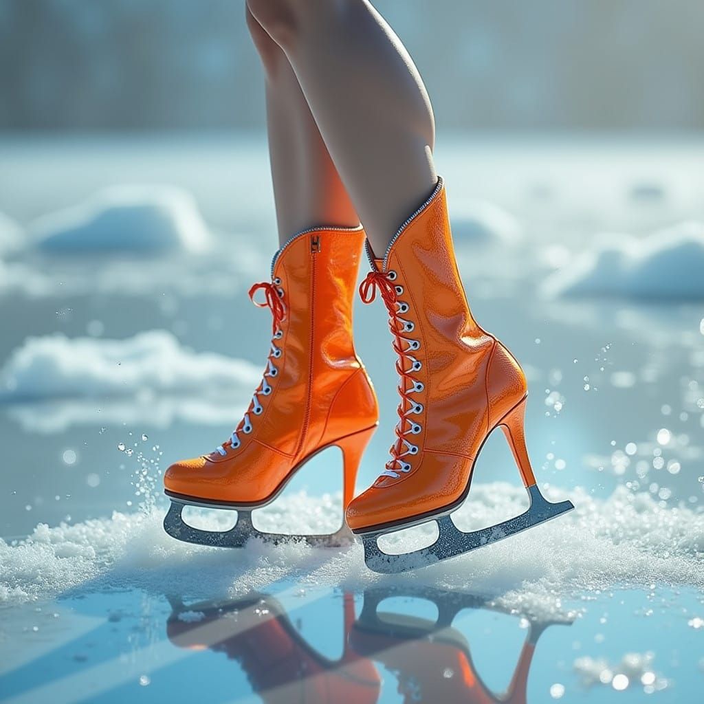 Futuristic Ice Skates in Vibrant Orange-Hued Landscape