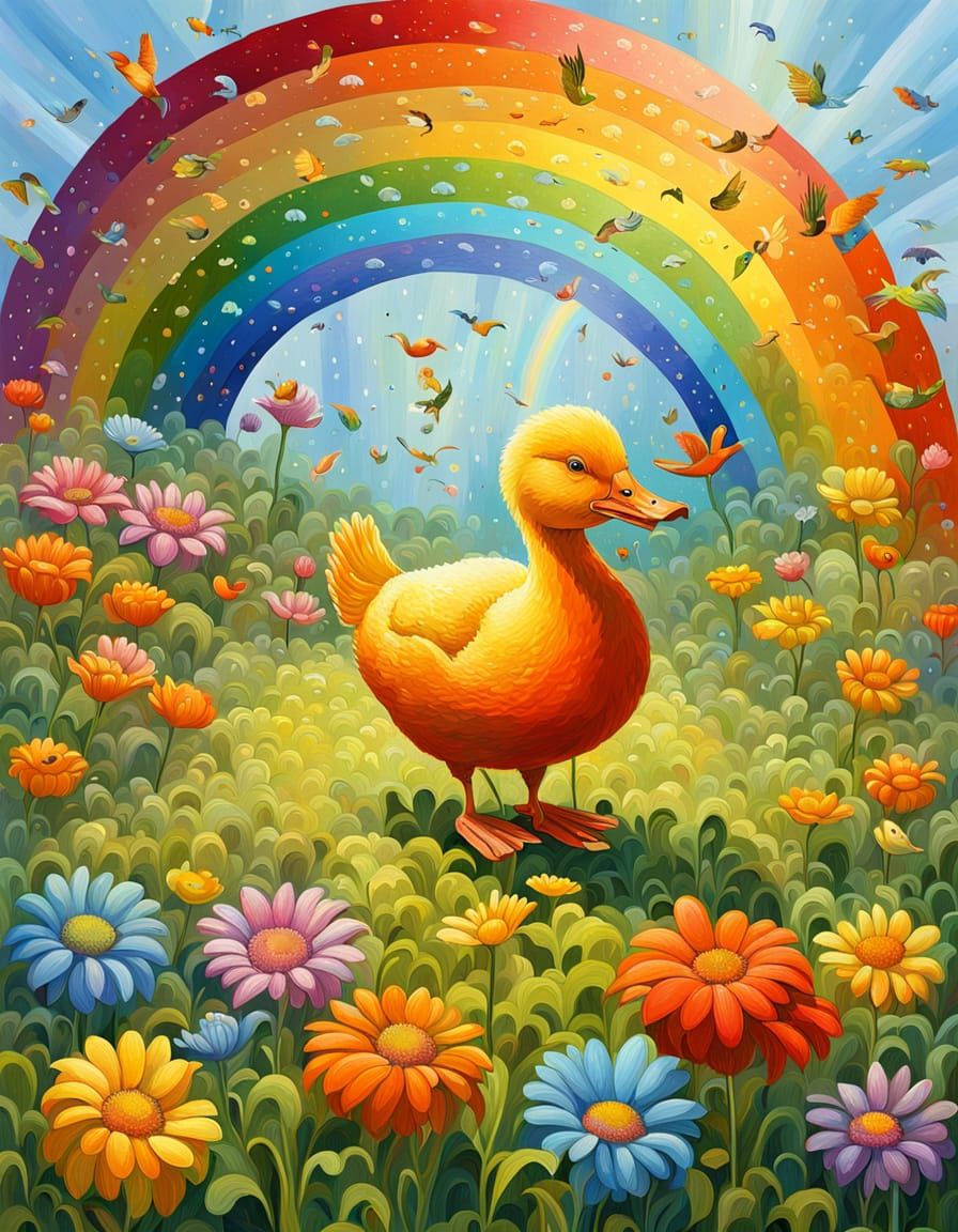 Impressionist Carrot Garden with Duck Painting