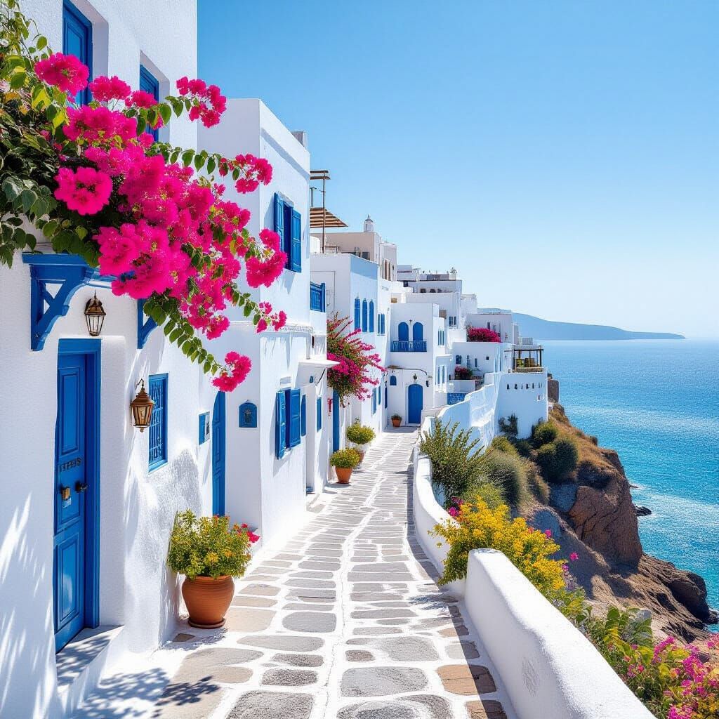 Tunisian Village of Sidi Bou Said: Photorealistic Coastal Vi...