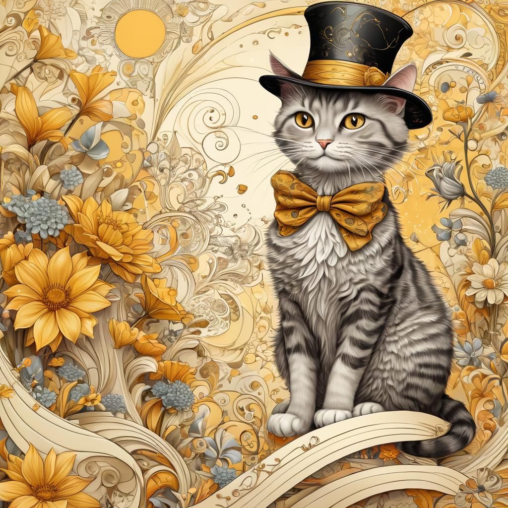 Magician and Cat in Fairy Tale Illustration