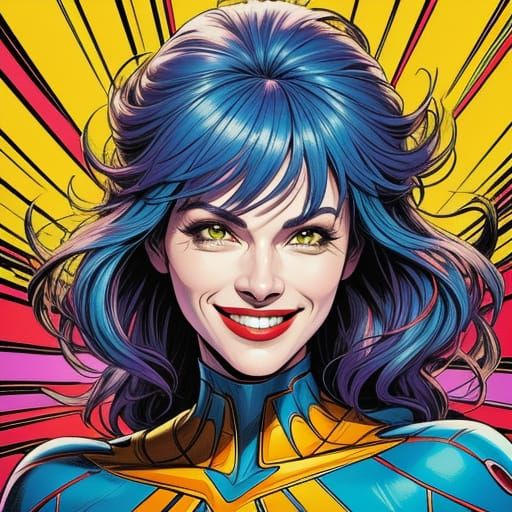 Happy Woman Smiles in Vibrant Comic Book Art Style