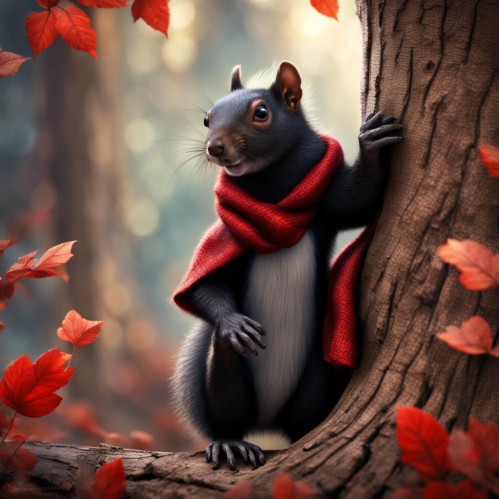 Squirrel Portrait in Scarlet Tweed Vest