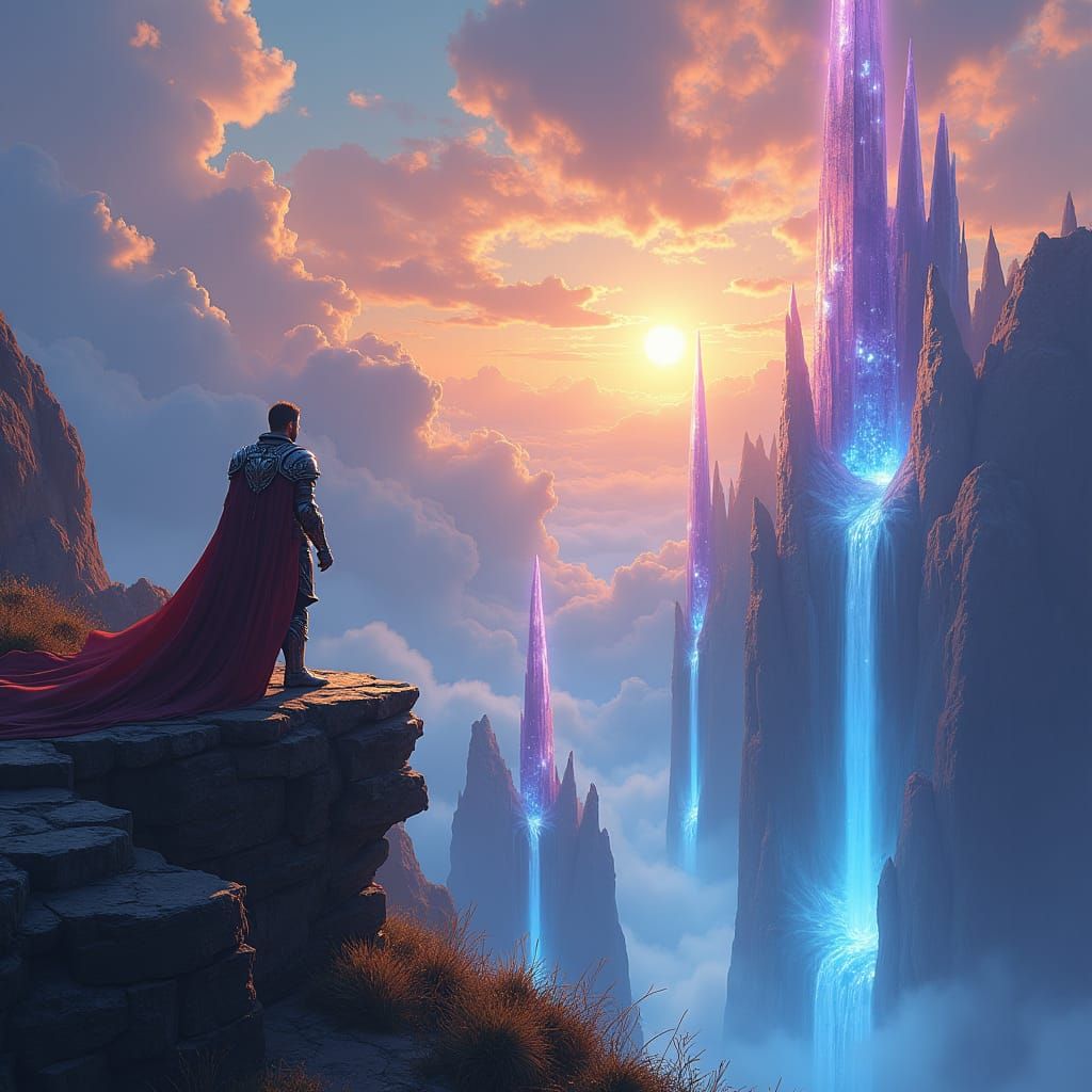 Ethereal Crystal Landscape with Regal Figure, Digital Matte ...