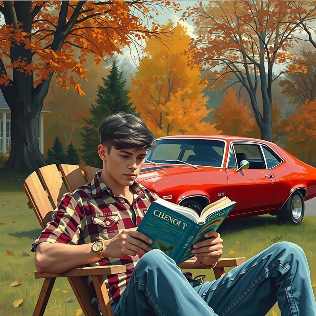Autumn Reader in the Style of Classic Illustration