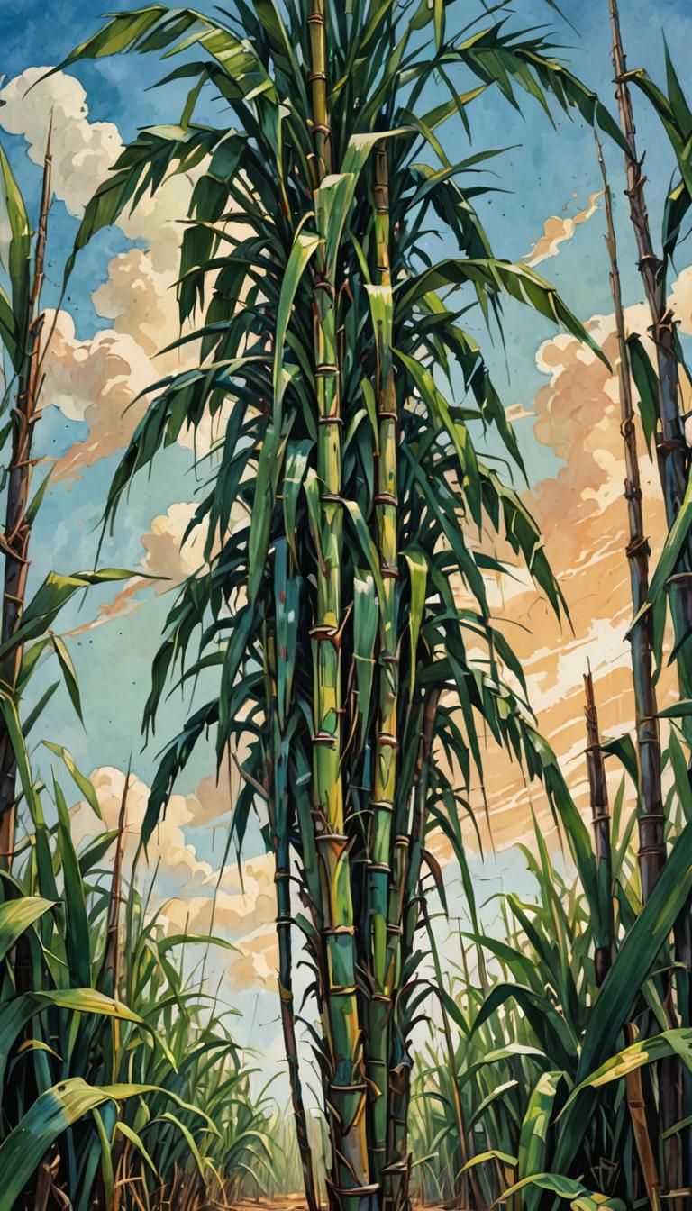 Sugarcane Plant in Gouache Watercolor Style