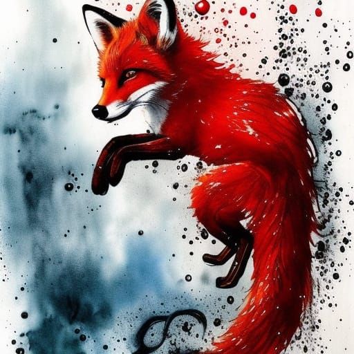 Hyperrealistic Red Fox with Ink Splashes