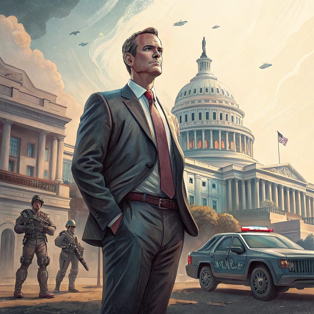 Determined Politician in Dystopian Futuristic Style