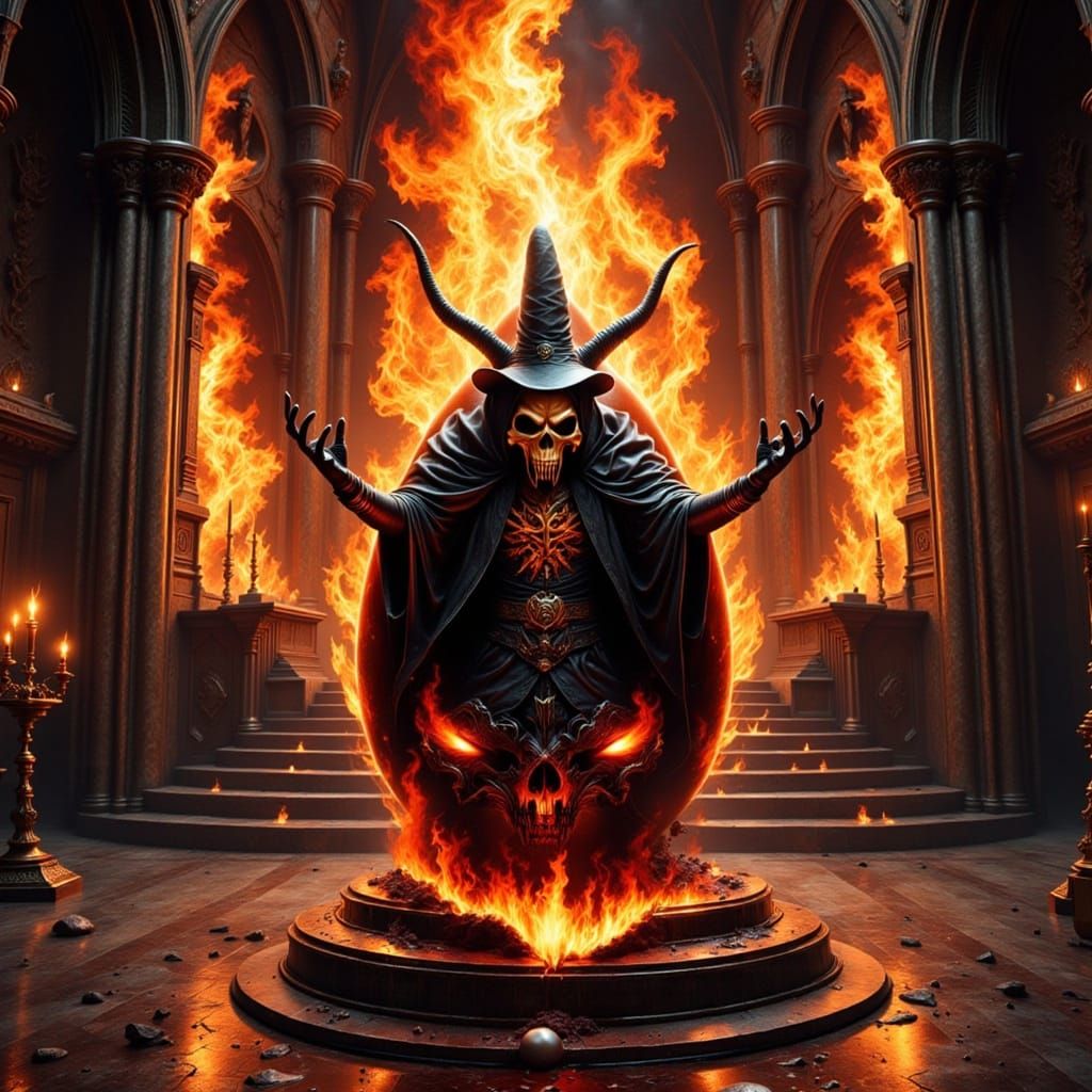 Gothic Flaming Egg and Evil Wizard