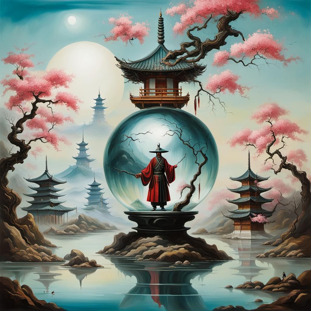 Surreal Samurai Spirit in Floating Orb