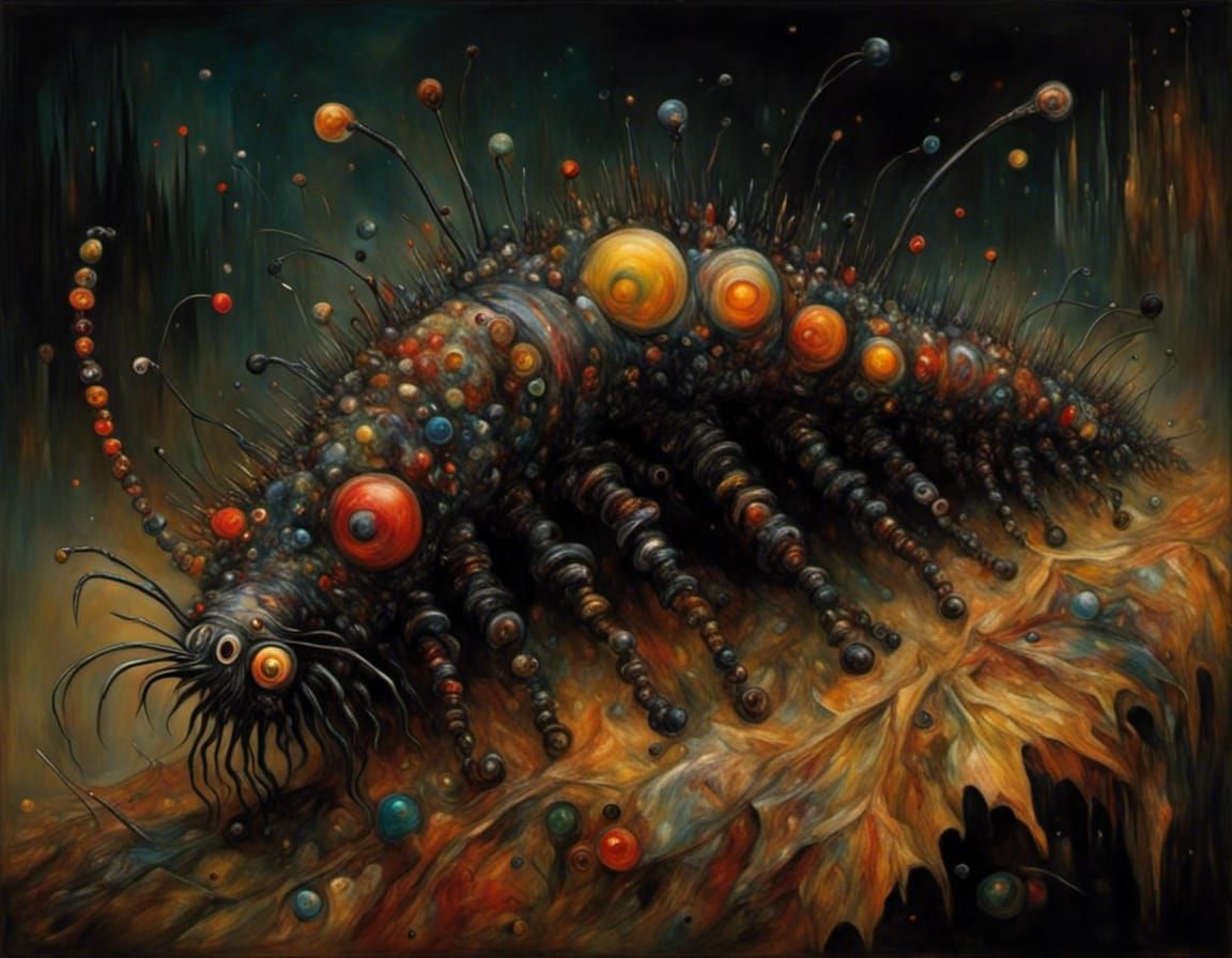 Mischievous Caterpillar on Leaf in Ultra Realistic Style