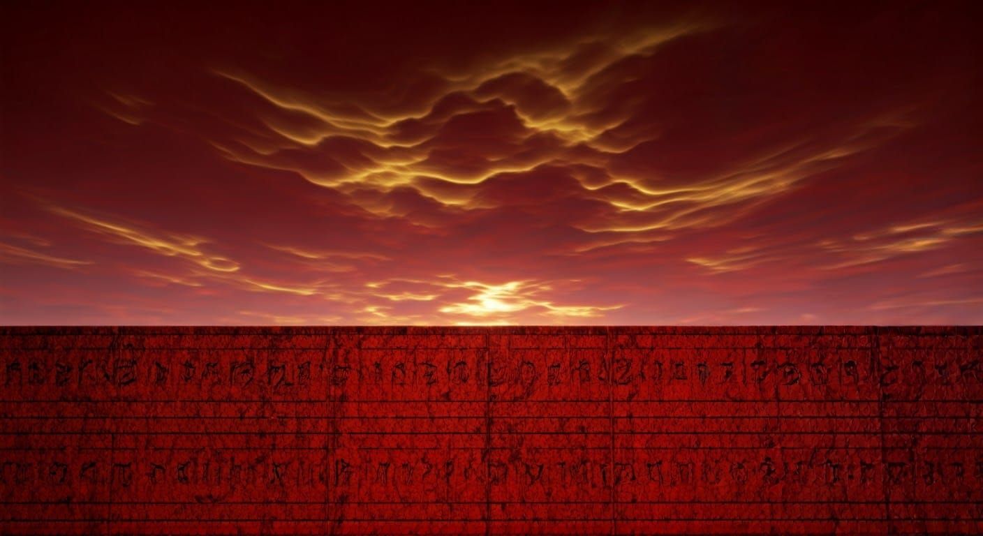 Majestic Crimson Wall with Ancient Mystical Symbols