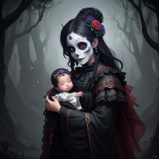 Newborn Baby with Dia de los Muertos Face Paint
