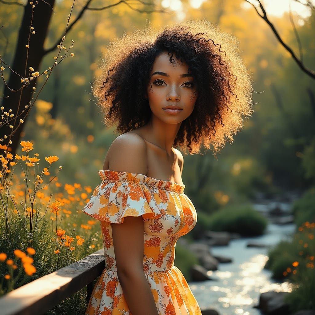 Sultry Spring Goddess with Vibrant Floral Dress