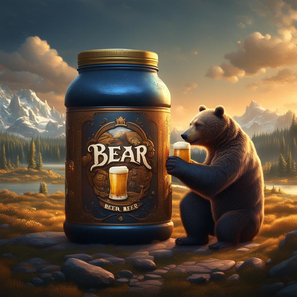 Bear Drinks Beer: Detailed Fantasy Concept Art