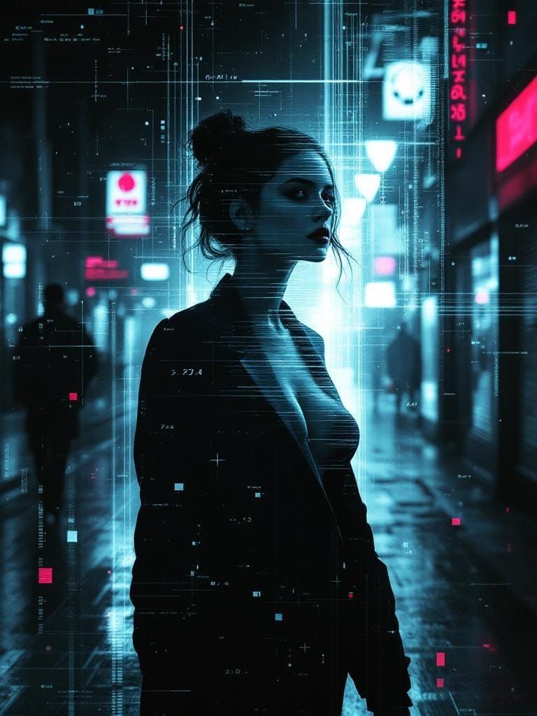 Glitch Photo of Woman with Digital Fractal Overlay